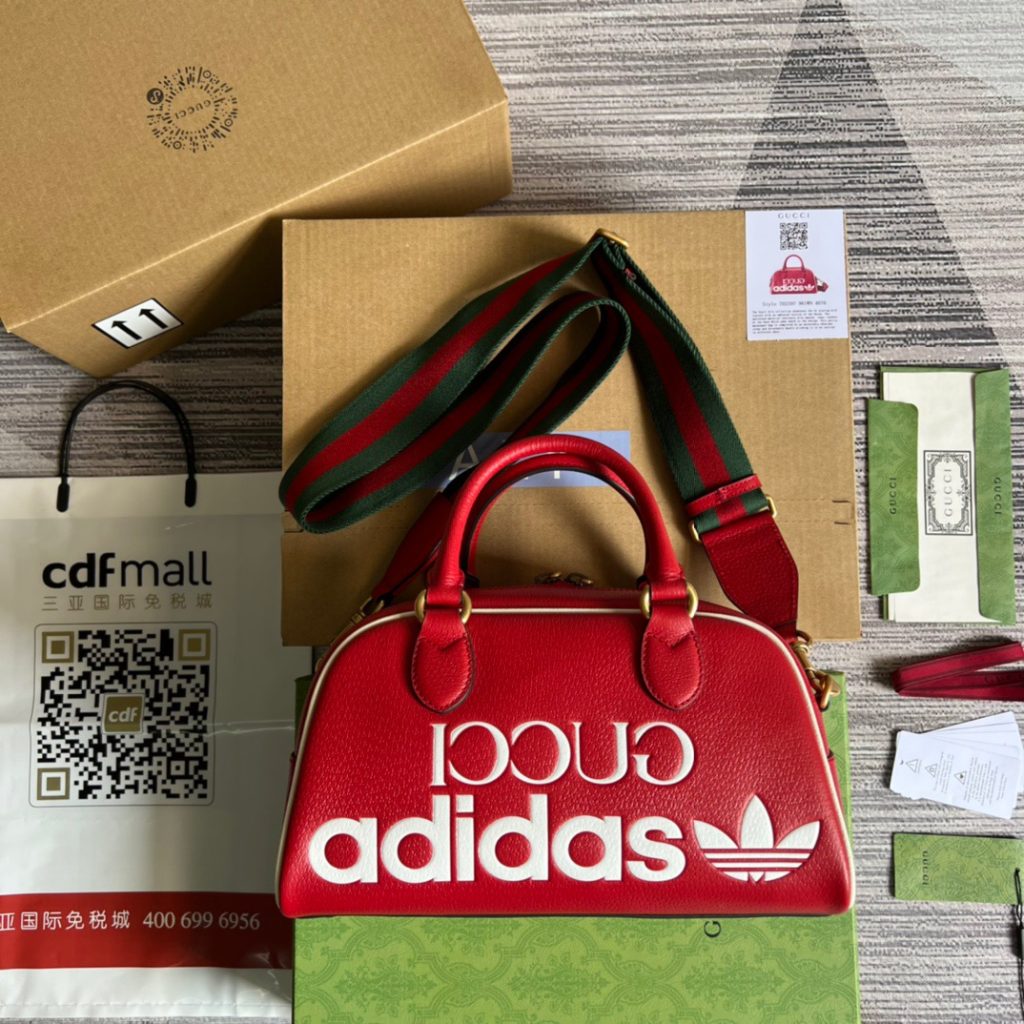 Gucci x Adidas Mini Duffle Bag Red For Women, Women’s Bags 12.4in/32cm GG 702397 U3ZCT 6563