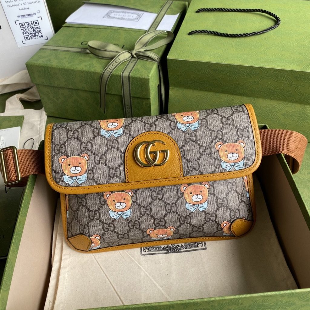 Gucci Ophidia Belt Bag Beige And Orange GG Supreme Canvas For Women  8.7in/22cm GG  ‎