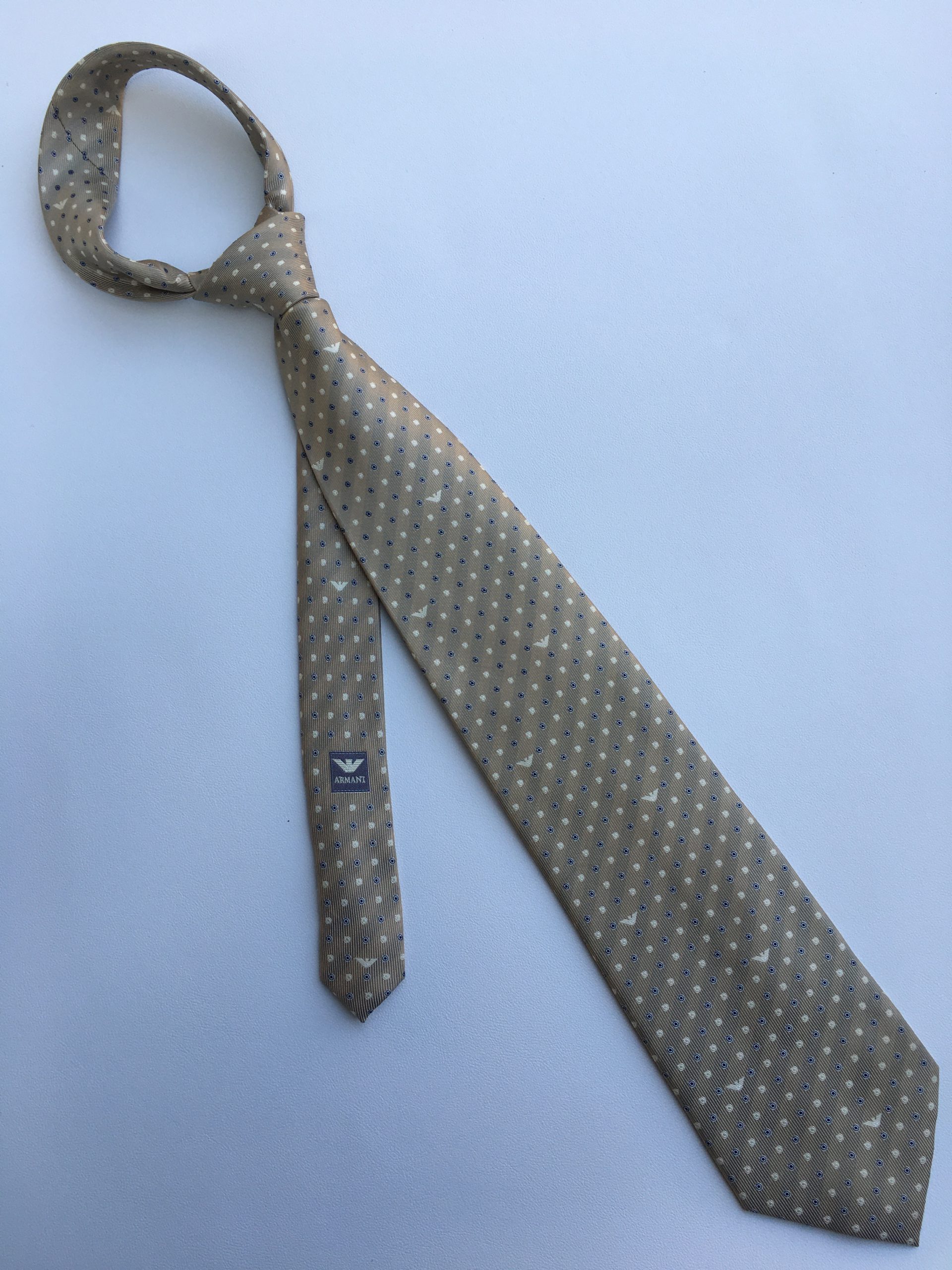 Armani Silk Tie With Geometric Motif Pale Brown Armani Men Tie