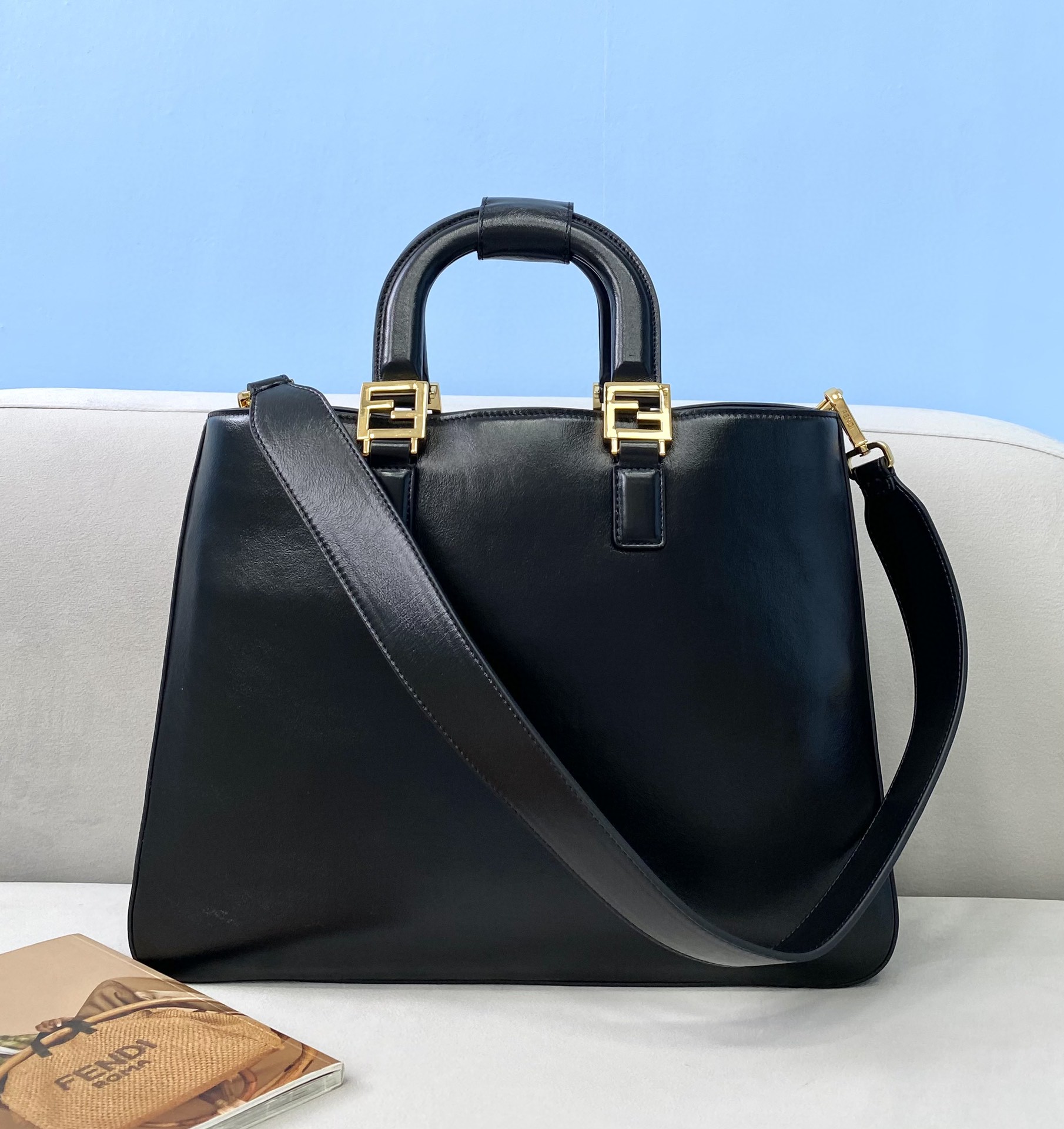 Fendi Medium FF Tote Shoulder Black Bag For Woman 38cm/15in