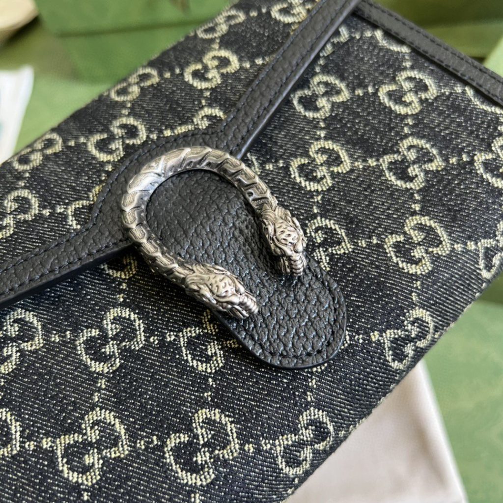 Gucci Dionysus GG Mini Chain Bag Black And Ivory GG Denim Jacquard For Women 8in/20cm 401231 UN3BN 1274