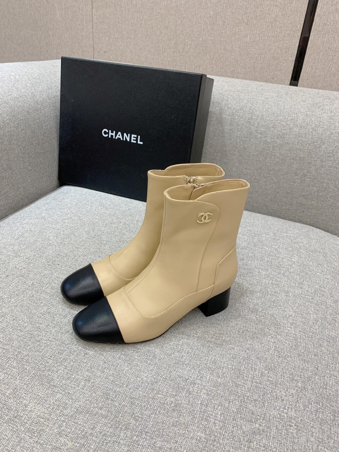 Chanel Women’s Ankle Boots Beige For Women 2.2in/5.5cm