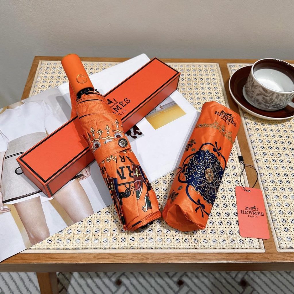 Hermes Automatic Folding Umbrella Orange