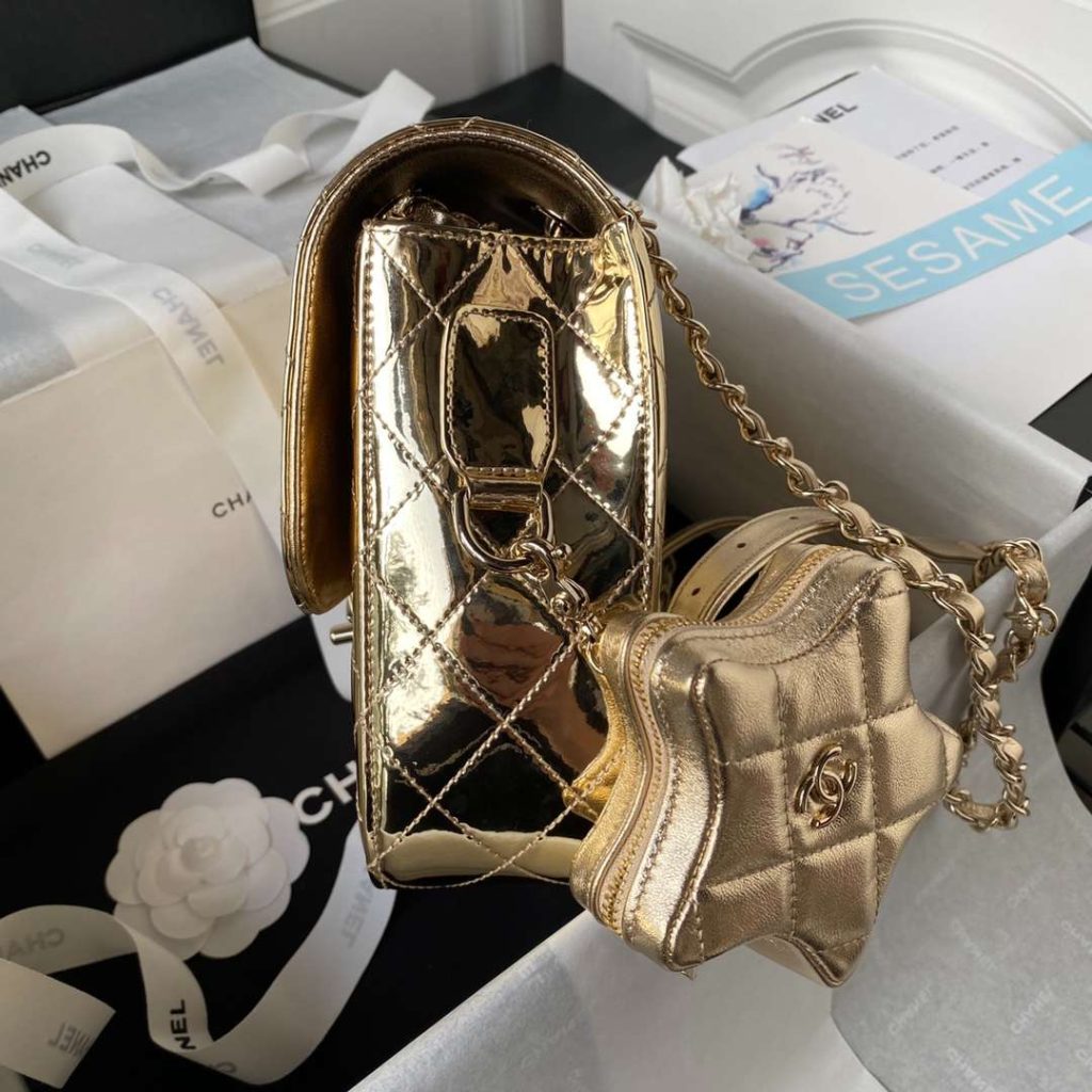 Chanel Backpack & Star Coin Purse Gold For Women 23.5cm / 9.17in AS4649