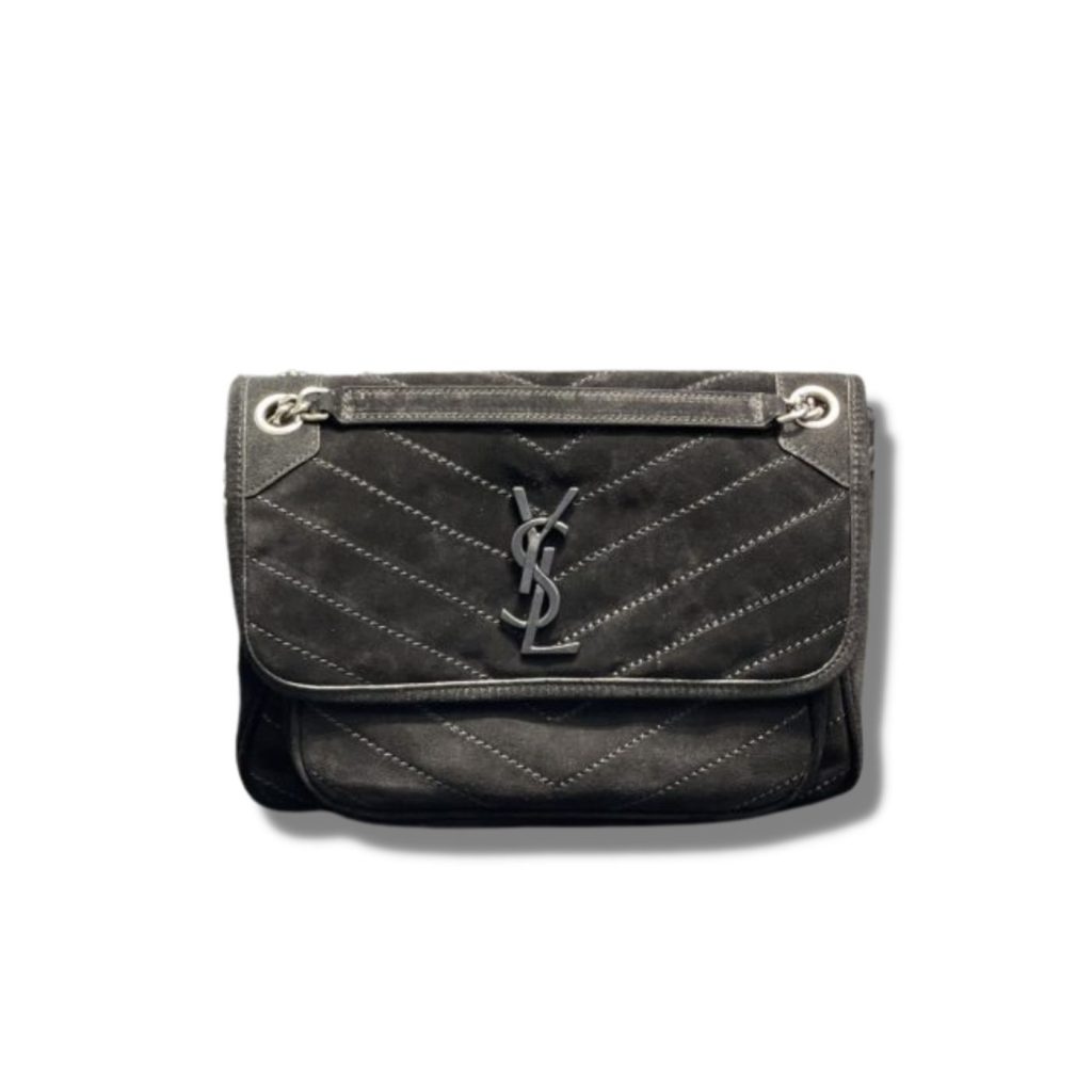 Saint Laurent Niki Medium Chain Bag Black In Crinkled With Metal Hardware For Women 11in/28cm YSL