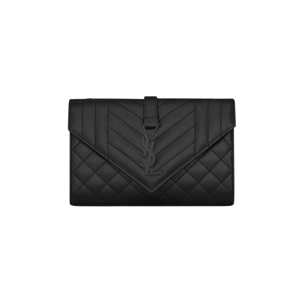 Saint Laurent Envelope Small Bag In Mix Matelassé Grain De Poudre Black For Women 8.2in/21cm YSL 600195BOW981000