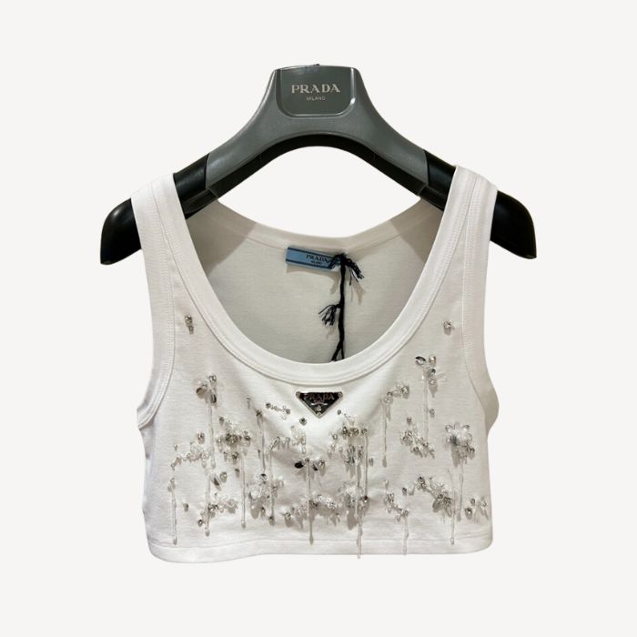 Dior Bead Flower Short-Cut Vest White For Women