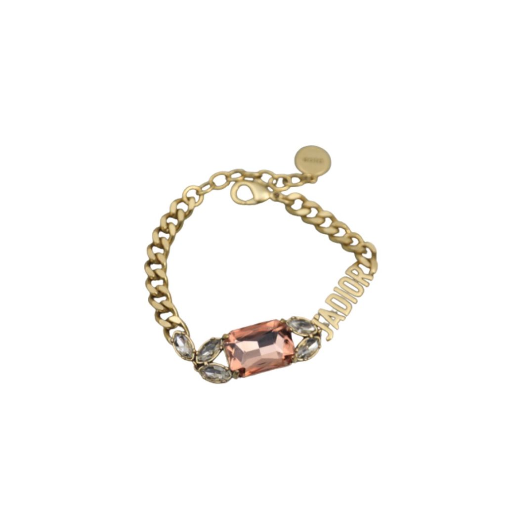 Dior Big Rectangle Twinkle Stone Chain Bracelet Gold Tone For Women