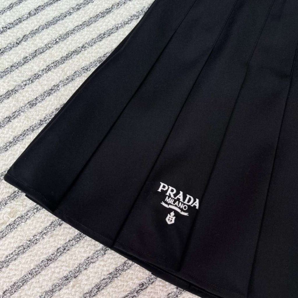 Prada Breasted Lapel Top + High Waisted Pleated Skirt Black For Women