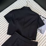 Prada Breasted Lapel Top + High Waisted Pleated Skirt Black For Women