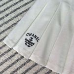 Chanel Breasted Lapel Top + High Waisted Pleated Skirt White For Women