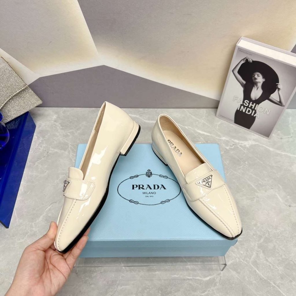 Prada Patent Loafers White For Women