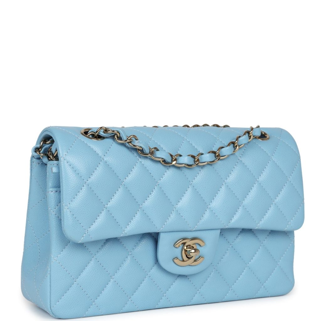 [True-to-ORIGINAL] Chanel Small Classic Double Flap Bag Light Blue For Women 9in/23cm