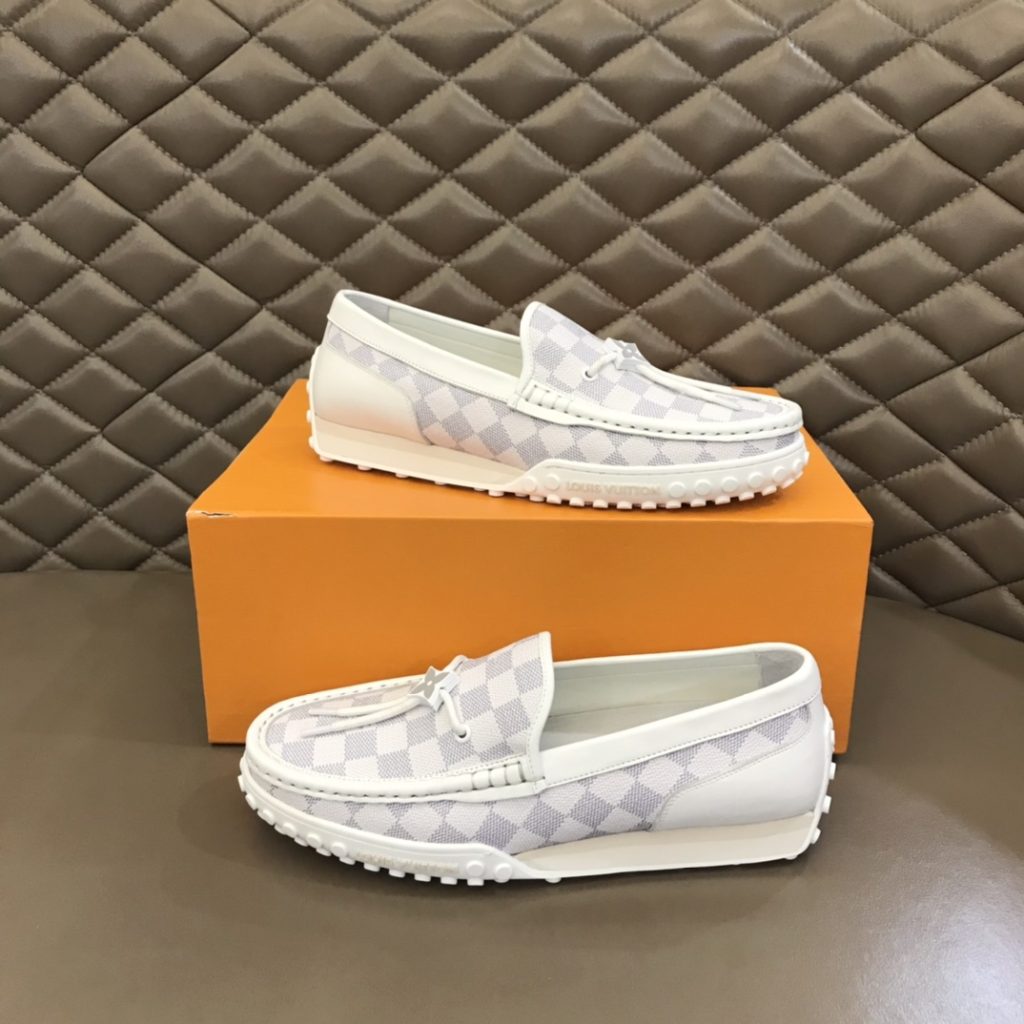 Louis Vuittion LV Racer Moccasin White Checkered Pattern For Men LV