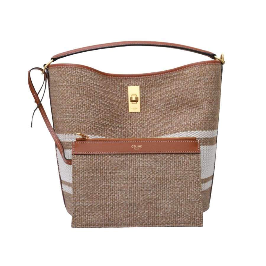 Celine Bucket 16 Bag In Striped Textile Beige For Women 9.8in/25cm