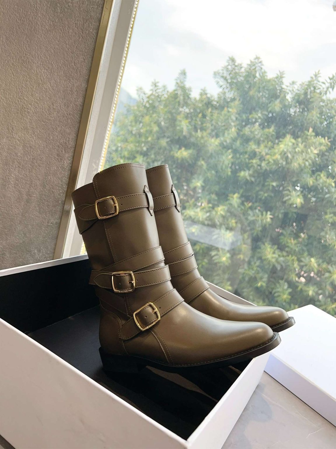 Celine Lyra Triple Buckles Boot Green Khaki For Women