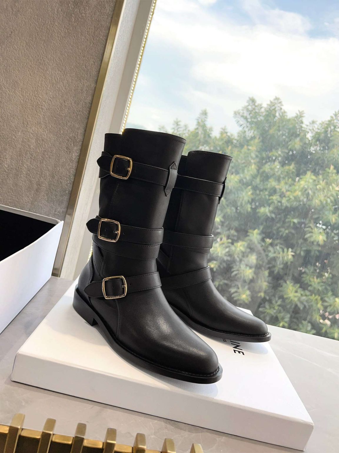 Celine Lyra Triple Buckles Boot Black For Women 354983492C.38NO