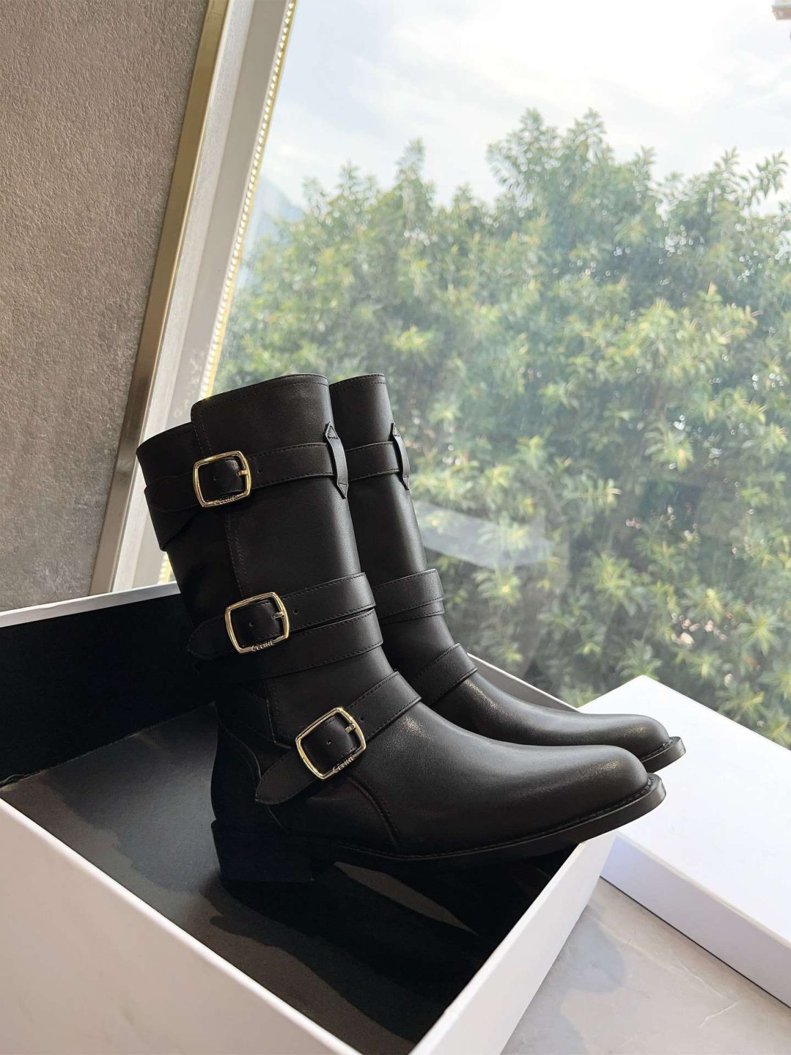 Celine Lyra Triple Buckles Boot Black For Women 354983492C.38NO