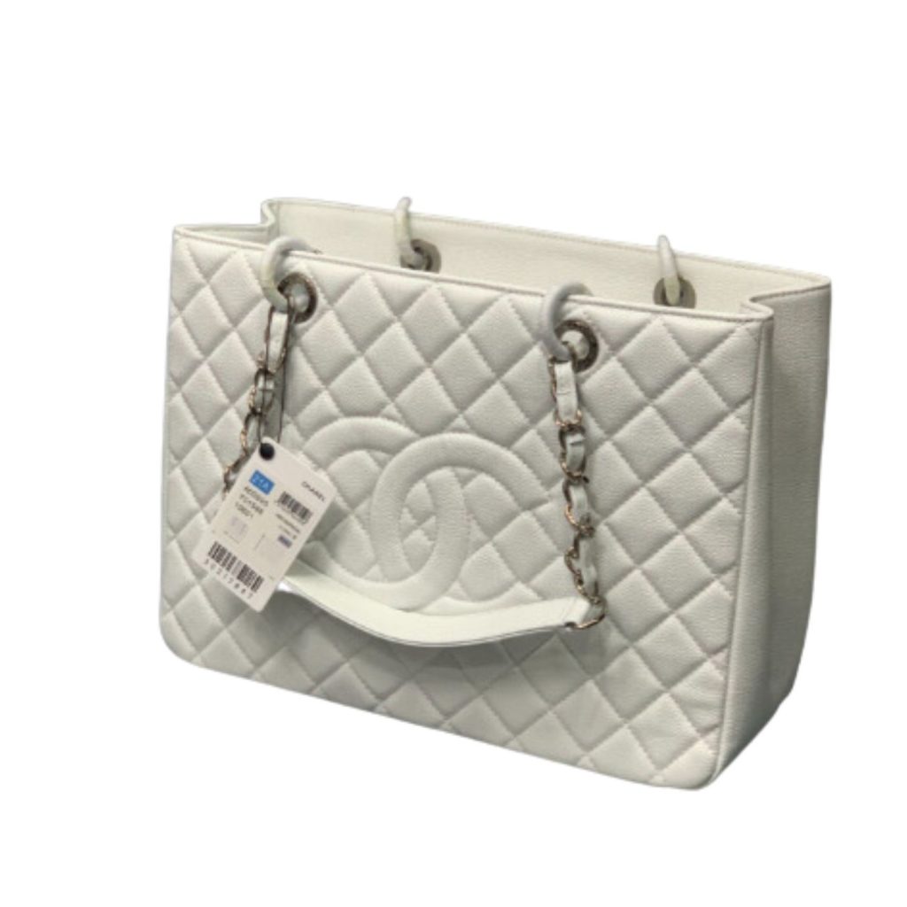 Chanel Chain Tote Shoulder Bag White For Women 13in / 33cm A50995