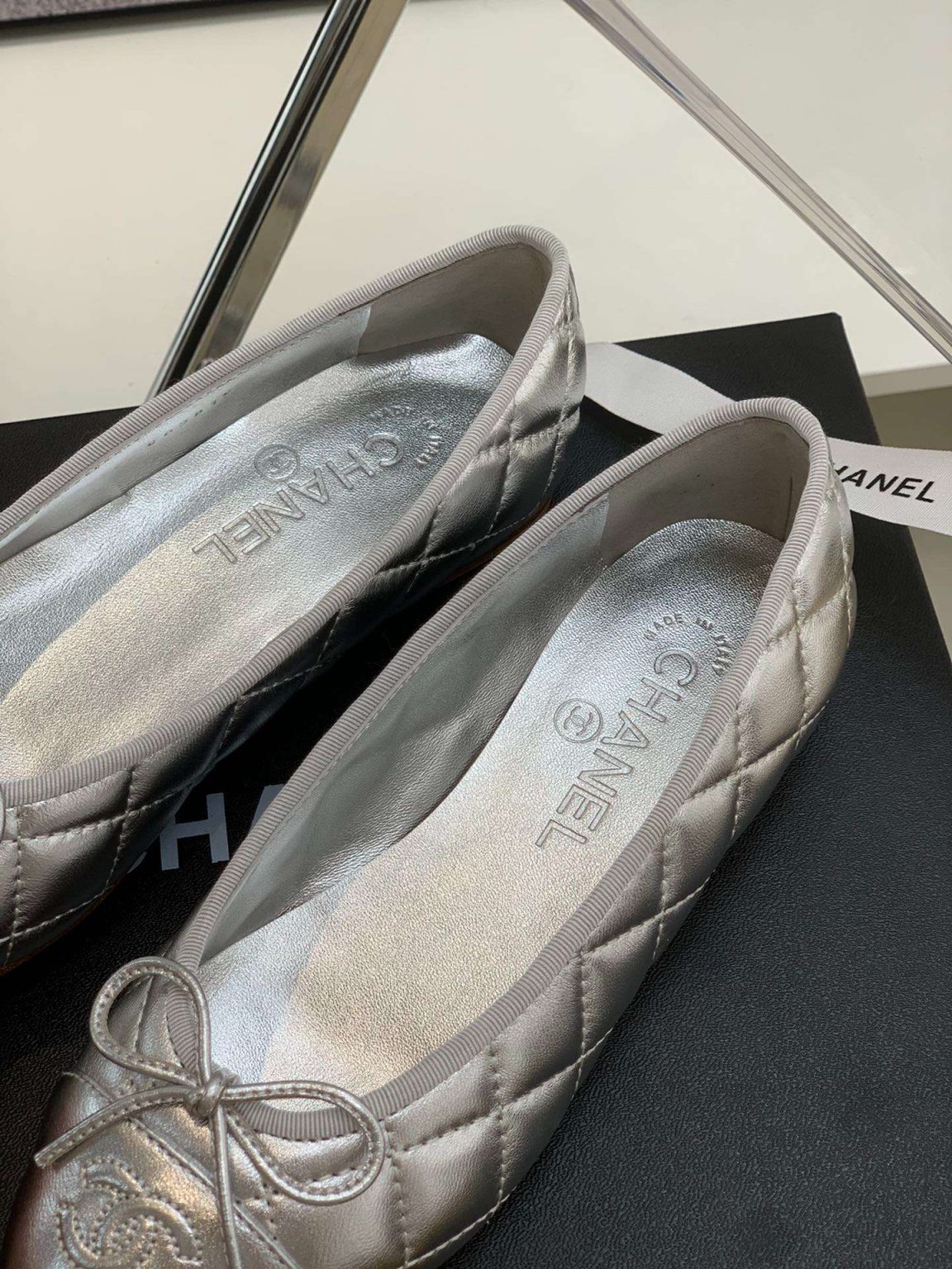 Chanel Ballet Flats Silver For Women