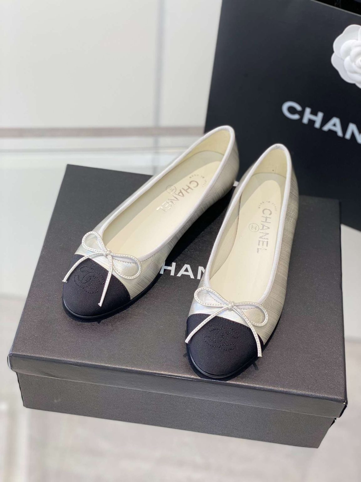 Chanel Ballet Flats Silver For Women