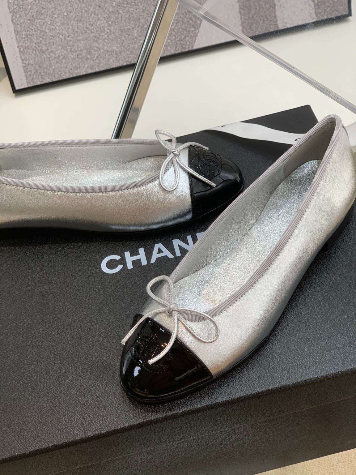 Chanel Ballet Flats Silver For Women