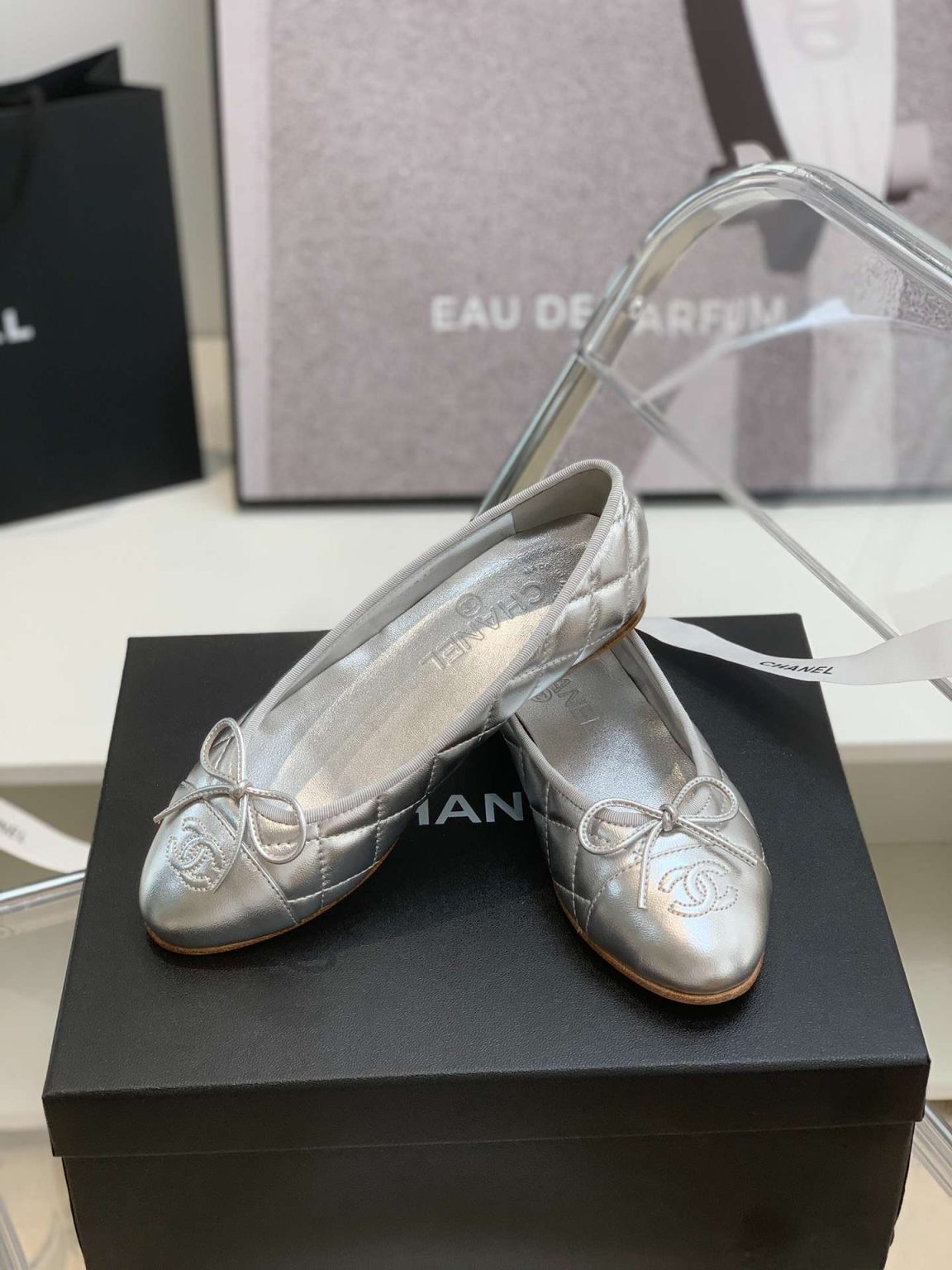 Chanel Ballet Flats Silver For Women