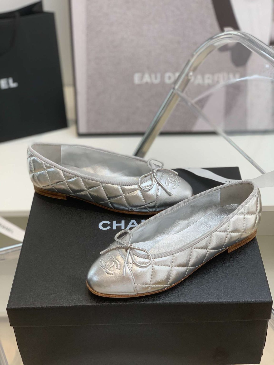 Chanel Ballet Flats Silver For Women