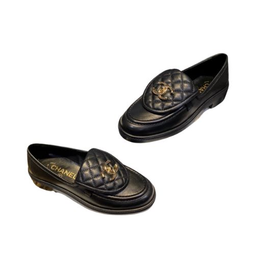 Chanel Tab Loafers Turn-lock Flats Interlocking CC Black For Women