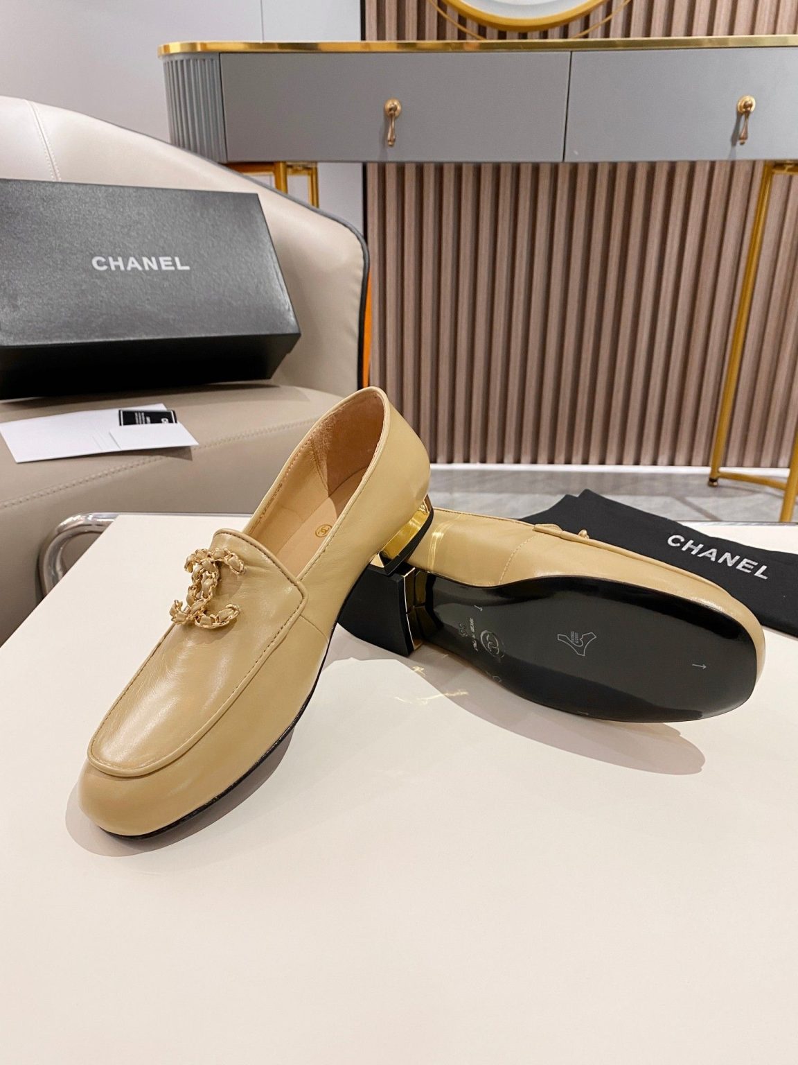 Chanel Colorful Double C Logo Loafers Brown For Women