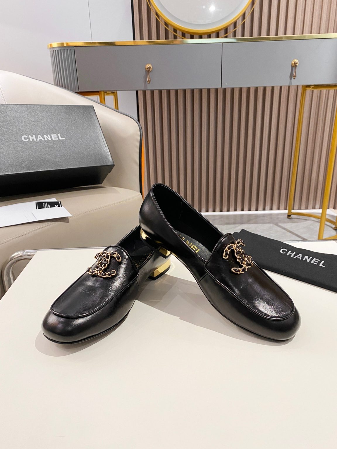 Chanel Colorful Double C Logo Loafers Black For Women