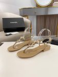 Chanel Crystal Low Heels Flip Flops Brown For Women