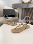 Chanel Crystal Low Heels Flip Flops Brown For Women