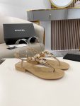 Chanel Crystal Low Heels Flip Flops Brown For Women