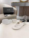 Chanel Crystal Low Heels Flip Flops White For Women