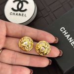 Chanel Double C-Shaped Round Pearl Earrings Gold For Women