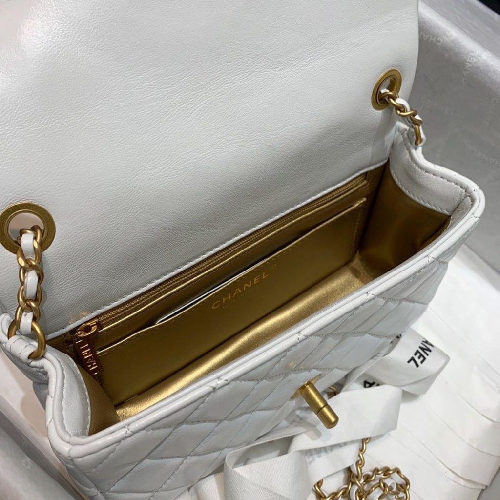 Chanel Flap Bag With CC Ball On Strap White For Women 7.8in/20cm AS1787