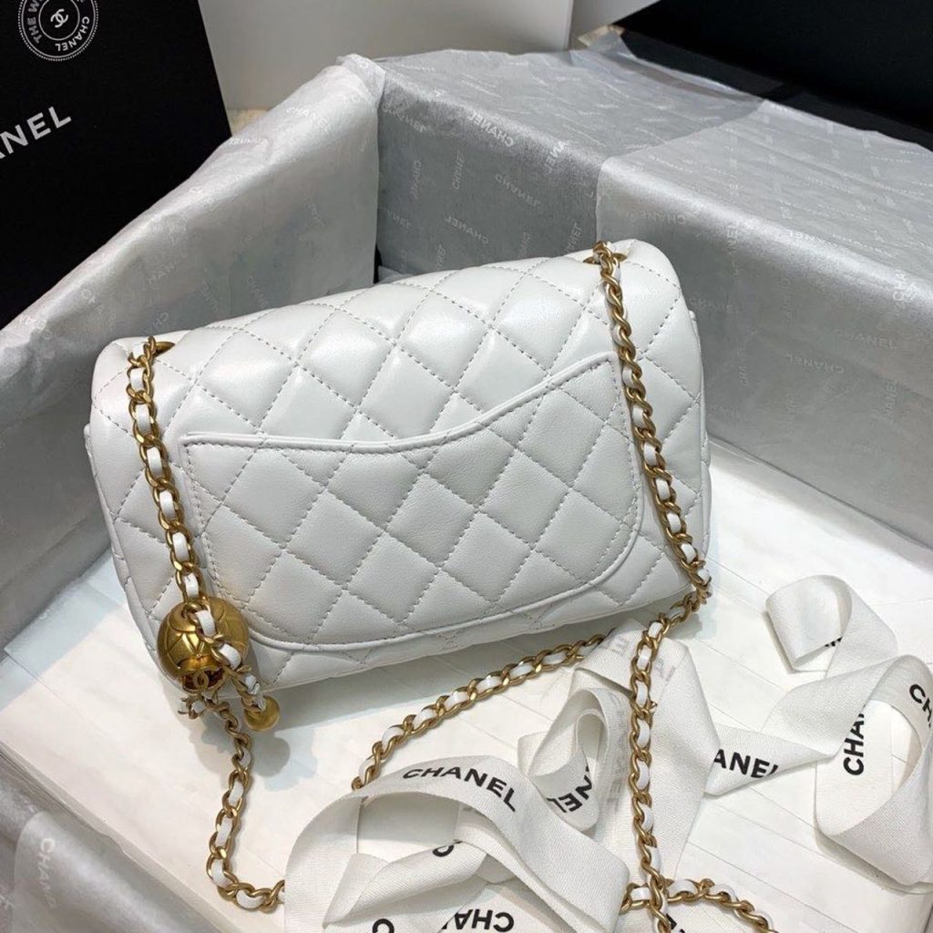 Chanel Flap Bag With CC Ball On Strap White For Women 7.8in/20cm AS1787