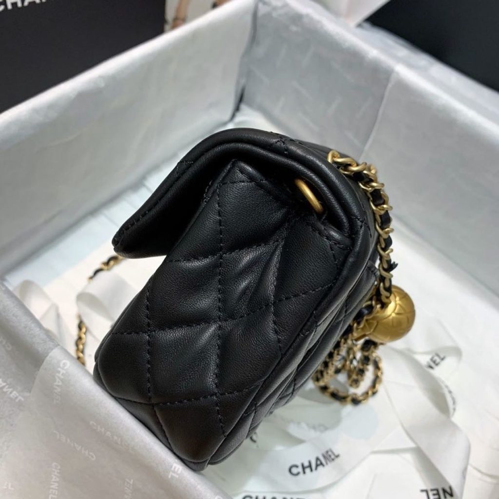 Chanel Flap Bag With CC Ball On Strap Black For Women 7.8in/20cm AS1787