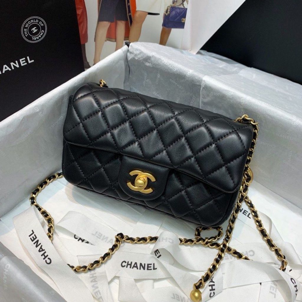 Chanel Flap Bag With CC Ball On Strap Black For Women 7.8in/20cm AS1787