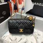 Chanel Flap Bag With CC Ball On Strap Black For Women 7.8in/20cm AS1787