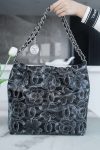 Chanel Flower Patterns Casual Style Logo Handbags Black For Women 37cm / 14.5in AS3261 B14797 NS806