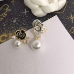 Chanel Flower Pearl Earrings White For Women