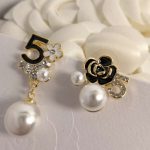 Chanel Flower Pearl Earrings White For Women