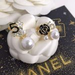 Chanel Flower Pearl Earrings White For Women