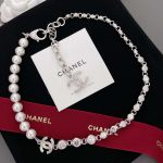 Chanel Half Bead Choker Necklace Silver For Women