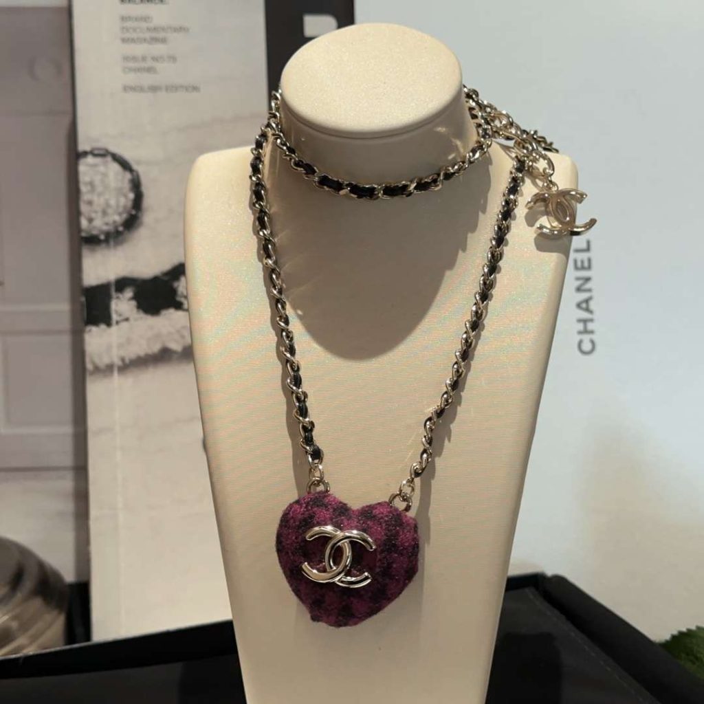 Chanel Heart Mirror Necklaces Pink For Women