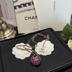 Chanel Heart Mirror Necklaces Pink For Women