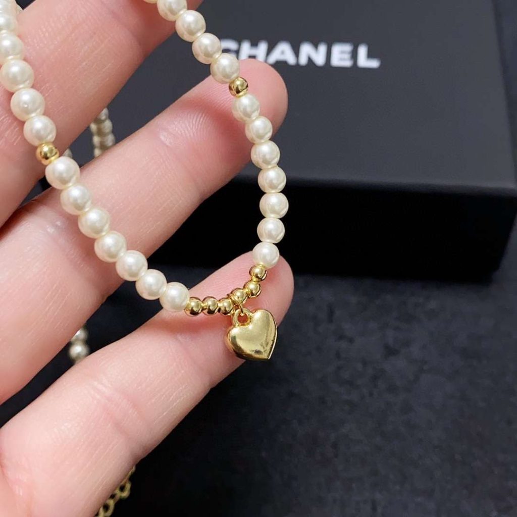 Chanel Heart Pearl Necklace White For Women