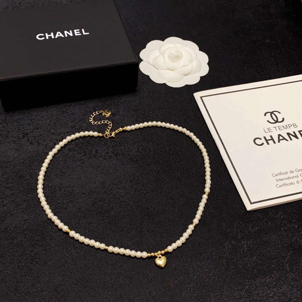 Chanel Heart Pearl Necklace White For Women